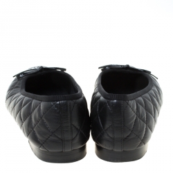 Pre Owned Chanel Black Quilted Leather CC Cap Toe Bow Detail Flats Size 38