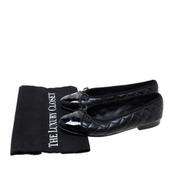 Pre Owned Chanel Black Quilted Leather CC Cap Toe Bow Detail Flats Size 38