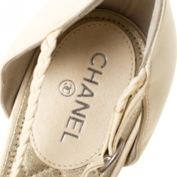 Pre Owned Chanel White Braided Leather CC Strappy Sandals Size 39