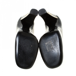 Pre Owned Chanel Black Patent Leather Logo Heel Pumps Size 36
