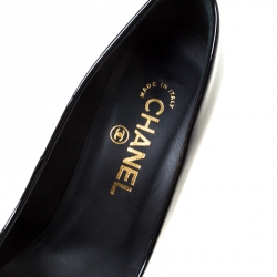 Pre Owned Chanel Black Patent Leather Logo Heel Pumps Size 36