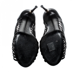 Chanel Black Leather CC Heels Stappy Caged Booties Size 39