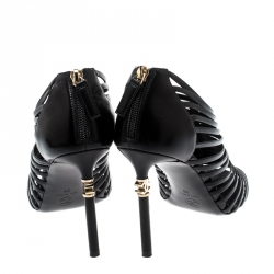 Chanel Black Leather CC Heels Stappy Caged Booties Size 39