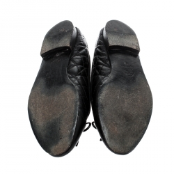 Pre Owned Chanel Black Quilted Leather CC Bow Cap Toe Ballet Flats Size 38