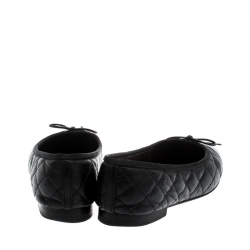 Pre Owned Chanel Black Quilted Leather CC Bow Cap Toe Ballet Flats Size 38