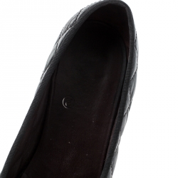 Pre Owned Chanel Black Quilted Leather CC Bow Cap Toe Ballet Flats Size 38