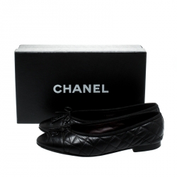 Pre Owned Chanel Black Quilted Leather CC Bow Cap Toe Ballet Flats Size 38