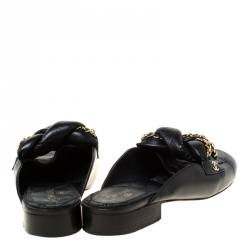Chanel Black CC Leather Braided Chain Mules Slides Size 39.5