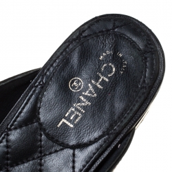 Chanel Black CC Leather Braided Chain Mules Slides Size 39.5