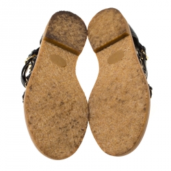 مملوكة مسبقًا صندل فلات شانيل سيور سلاسل جلد أسود مقاس 38