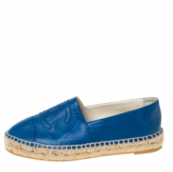 Pre Owned Chanel Blue Leather CC Espadrilles Size 36