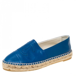 Pre Owned Chanel Blue Leather CC Espadrilles Size 36