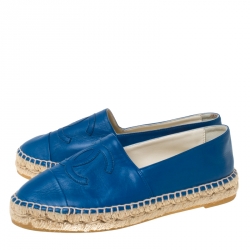 Pre Owned Chanel Blue Leather CC Espadrilles Size 36