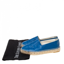 Pre Owned Chanel Blue Leather CC Espadrilles Size 36