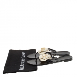 Pre Owned Chanel Black Jelly Camellia Slip On Slides Size 37