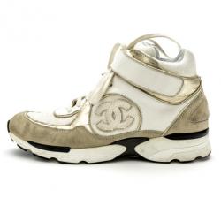 Chanel White &amp; Gold CC High Top Sneakers Size 36.5
