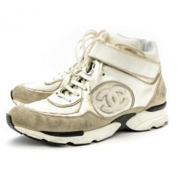 Chanel White &amp; Gold CC High Top Sneakers Size 36.5