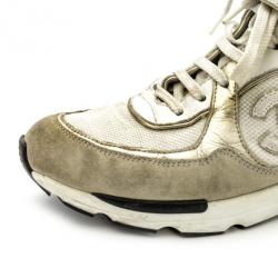 Chanel White &amp; Gold CC High Top Sneakers Size 36.5