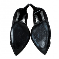 Pre Owned Chanel Black Lace/Satin Camellia Flower Pumps Size 39.5