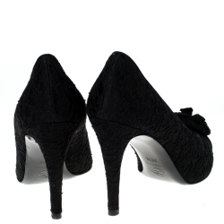 Pre Owned Chanel Black Lace/Satin Camellia Flower Pumps Size 39.5