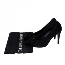 Pre Owned Chanel Black Lace/Satin Camellia Flower Pumps Size 39.5