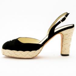 Pre Owned Chanel Black Suede CC Slingback Sandals Size 38.5