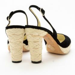 Pre Owned Chanel Black Suede CC Slingback Sandals Size 38.5