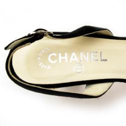 Pre Owned Chanel Black Suede CC Slingback Sandals Size 38.5