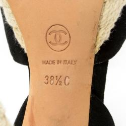 Pre Owned Chanel Black Suede CC Slingback Sandals Size 38.5