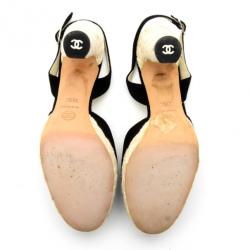 Pre Owned Chanel Black Suede CC Slingback Sandals Size 38.5
