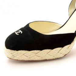 Pre Owned Chanel Black Suede CC Slingback Sandals Size 38.5