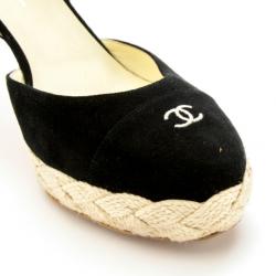 Pre Owned Chanel Black Suede CC Slingback Sandals Size 38.5
