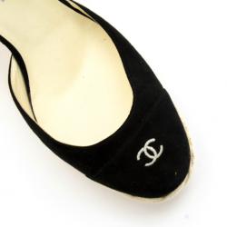 Pre Owned Chanel Black Suede CC Slingback Sandals Size 38.5