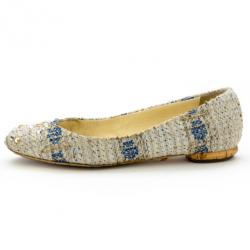 Pre Owned Chanel Tweed Lurex Swarovski Crystal Studded Ballet Flats Size 37