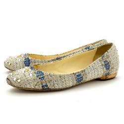 Pre Owned Chanel Tweed Lurex Swarovski Crystal Studded Ballet Flats Size 37