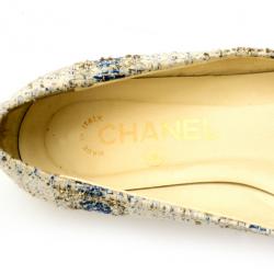 Pre Owned Chanel Tweed Lurex Swarovski Crystal Studded Ballet Flats Size 37