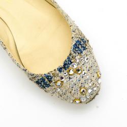 Pre Owned Chanel Tweed Lurex Swarovski Crystal Studded Ballet Flats Size 37