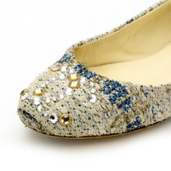 Pre Owned Chanel Tweed Lurex Swarovski Crystal Studded Ballet Flats Size 37