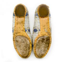 Pre Owned Chanel Tweed Lurex Swarovski Crystal Studded Ballet Flats Size 37