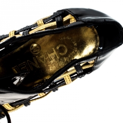 Chanel Black/Gold Patent Leather Cage CC Cap Toe Booties Size 37.5 