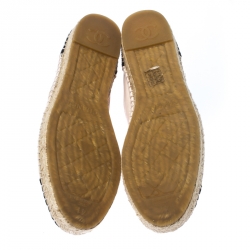 Pre Owned Chanel Light Pink/Black Leather and Canvas Cap Toe CC Espadrille Sneakers Size 41