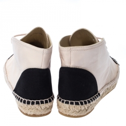 Pre Owned Chanel Light Pink/Black Leather and Canvas Cap Toe CC Espadrille Sneakers Size 41