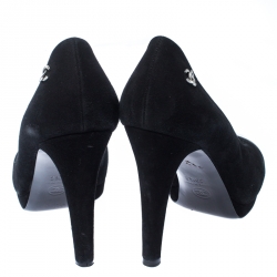 Pre Owned Chanel Black Suede and Patent Leather Cap Toe CC Pumps Size 39.5