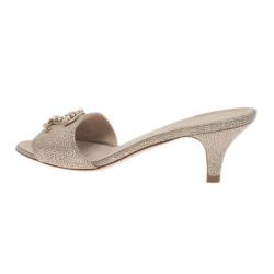 Pre Owned Chanel Gold Leather Pearl CC Slides Size 38.5