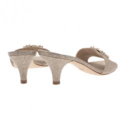 Pre Owned Chanel Gold Leather Pearl CC Slides Size 38.5
