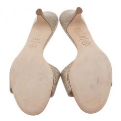 Pre Owned Chanel Gold Leather Pearl CC Slides Size 38.5