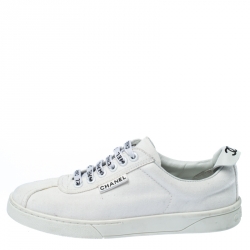 Chanel White Canvas Weekender Lace Up Sneakers Size 38