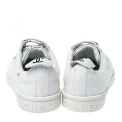 Chanel White Canvas Weekender Lace Up Sneakers Size 38