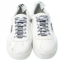 Chanel White Canvas Weekender Lace Up Sneakers Size 38