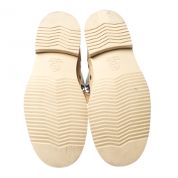 Pre Owned Chanel Beige Suede And White Canvas Ankle Boots Size 38.5